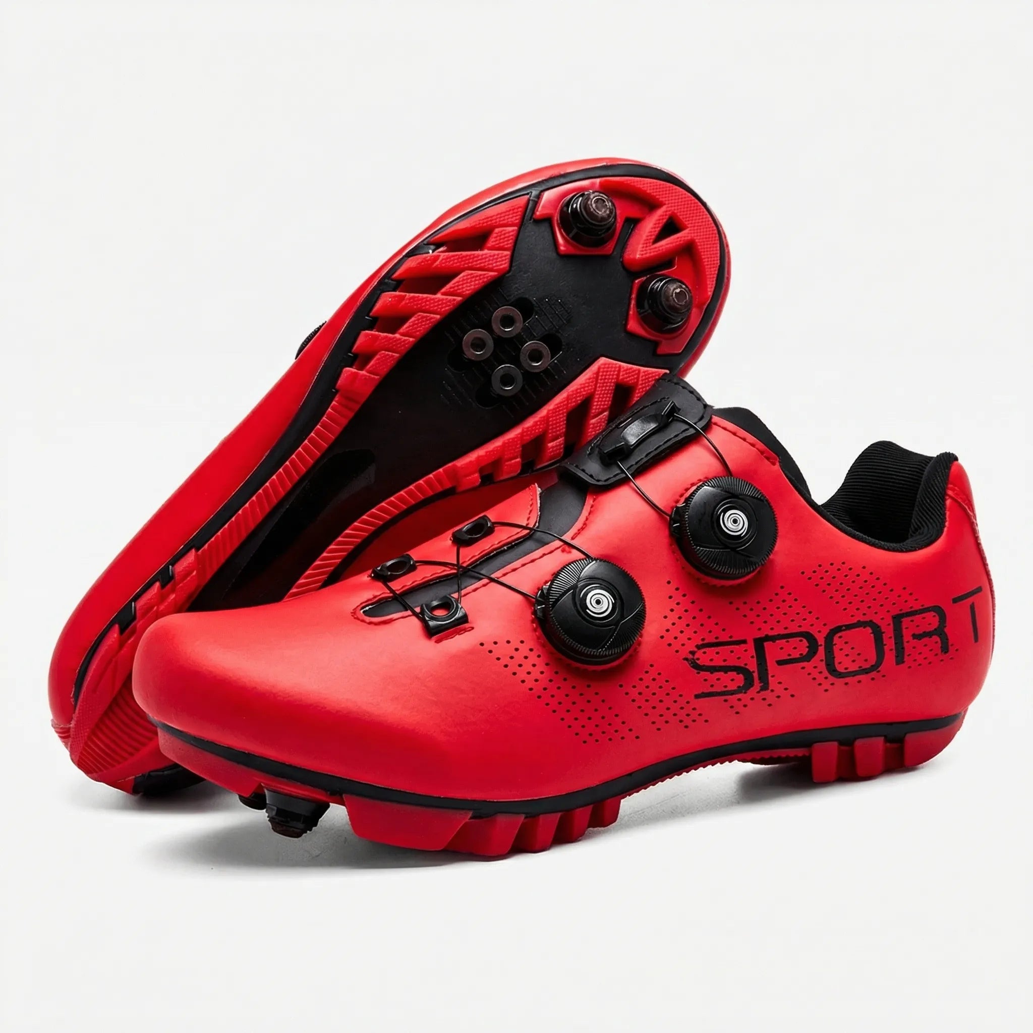 MTB cycling shoe with dual rotary dial closure and SPD cleat compatibility