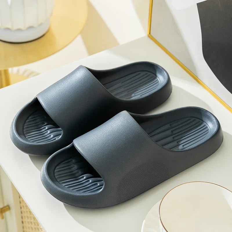 Chunky clog slippers with thick platform sole, open toe design, structured footbed