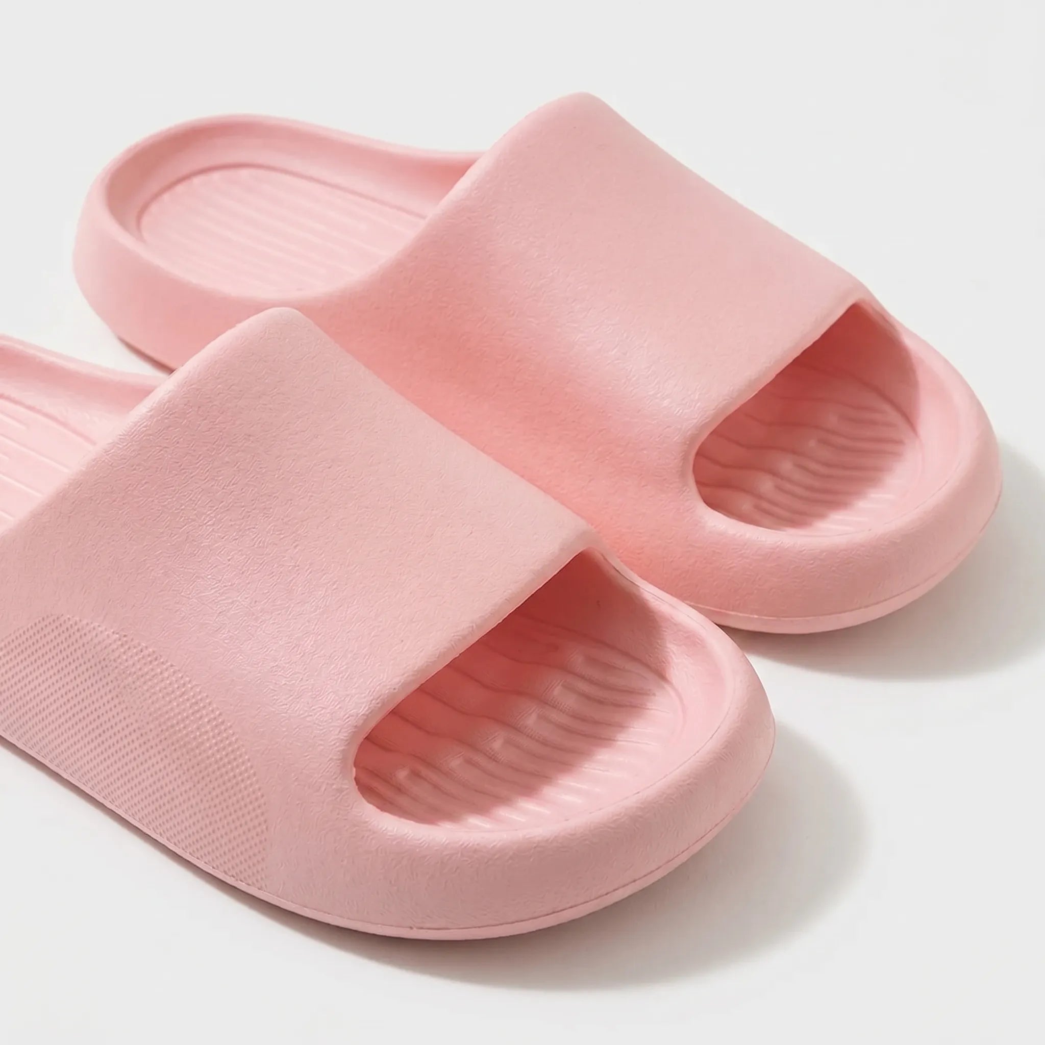 Chunky clog slippers with thick platform sole, open toe design, structured footbed