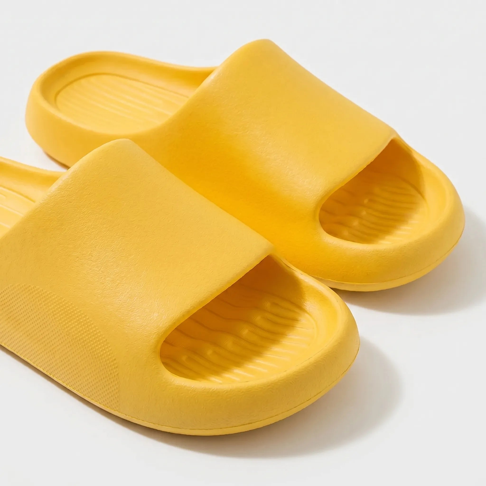 Chunky clog slippers with thick platform sole, open toe design, structured footbed