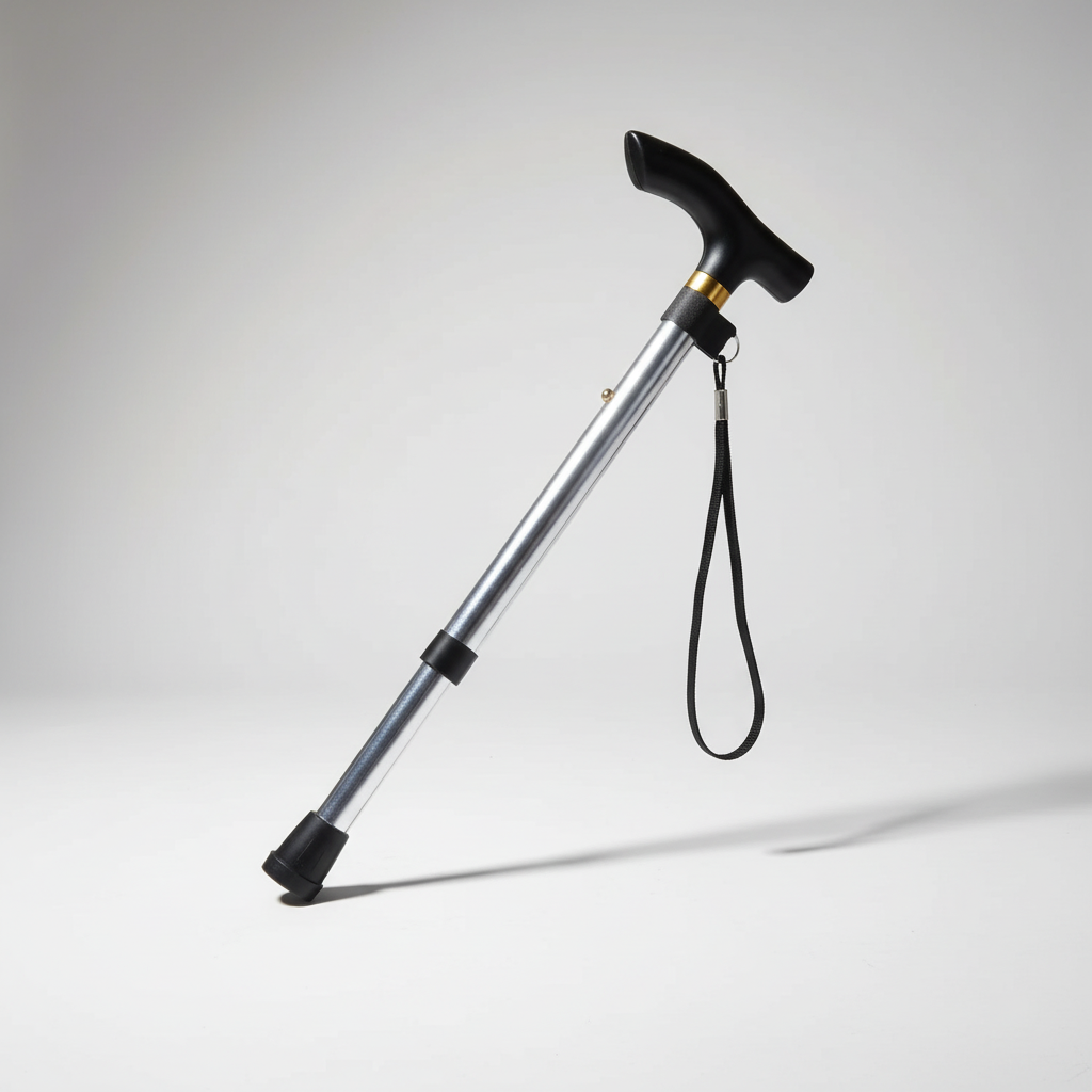 Five section folding trekking pole with aluminum construction and straight grip