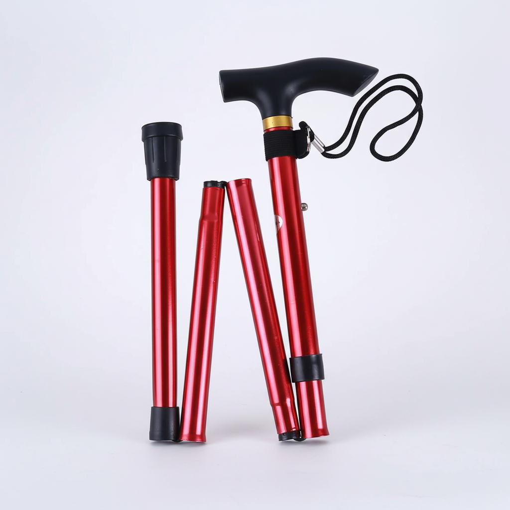 Five section folding trekking pole with aluminum construction and straight grip