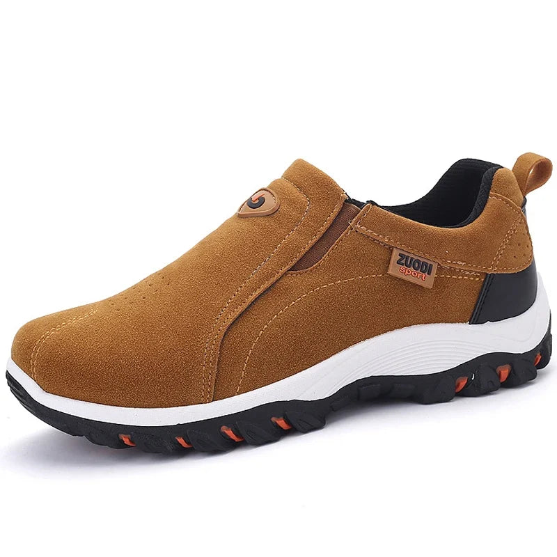 Men's slip-on walking shoe with breathable perforated upper and cushioned flat sole