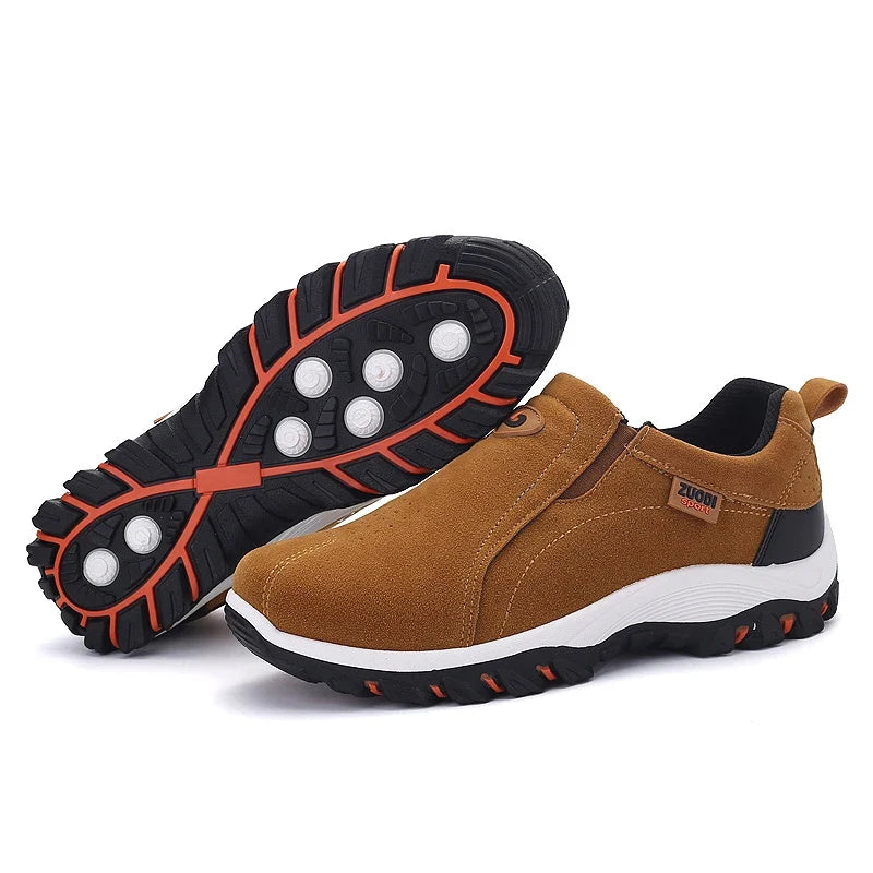 Men's slip-on walking shoe with breathable perforated upper and cushioned flat sole