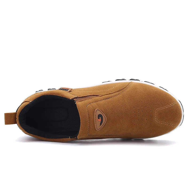 Men's slip-on walking shoe with breathable perforated upper and cushioned flat sole