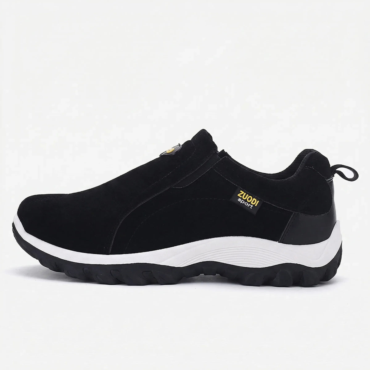 Men's slip-on walking shoe with breathable perforated upper and cushioned flat sole