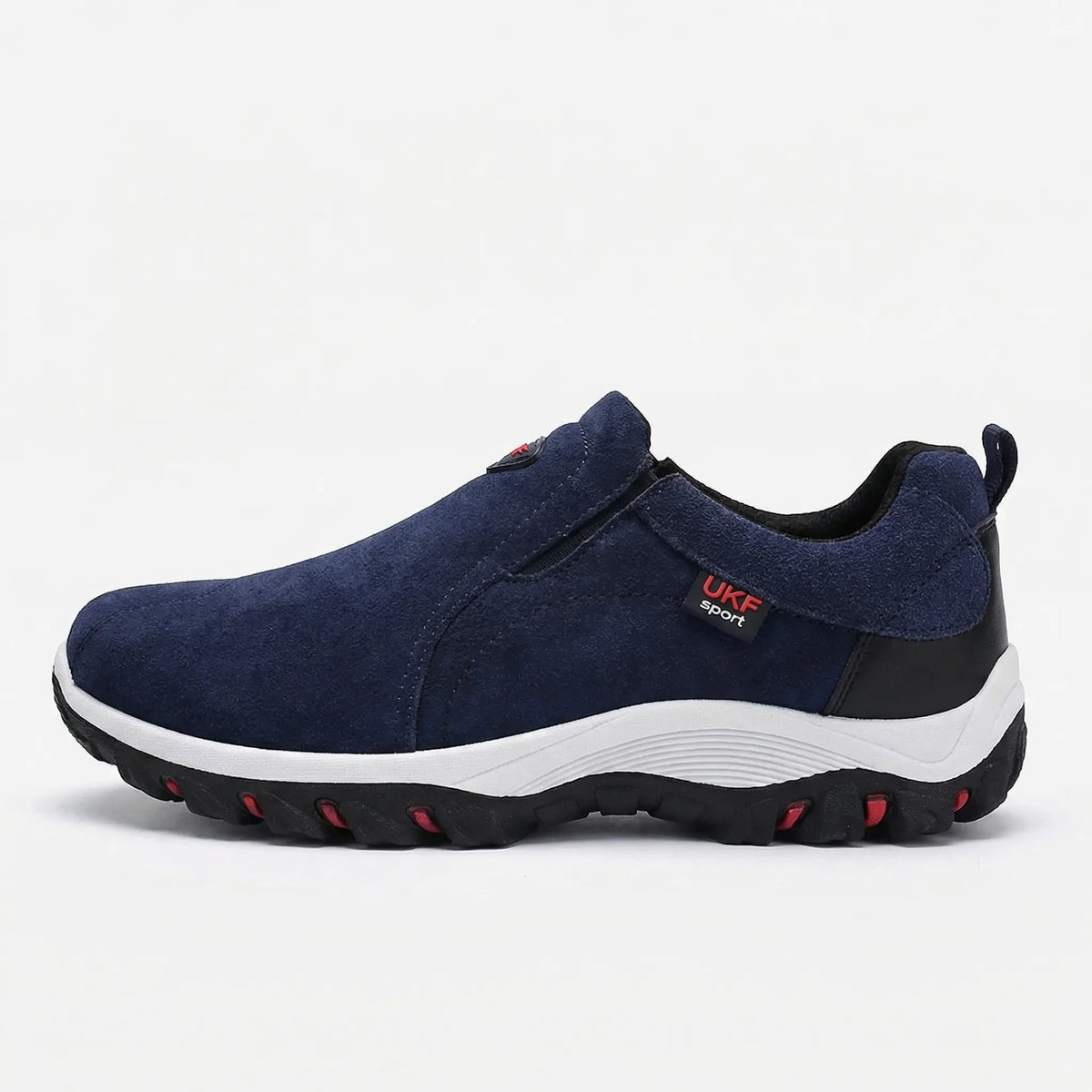 Men's slip-on walking shoe with breathable perforated upper and cushioned flat sole