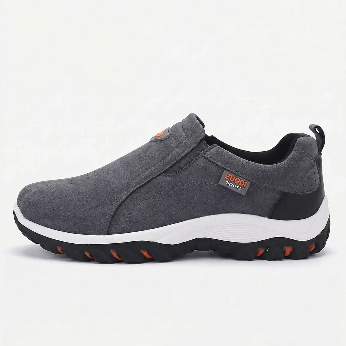 Men's slip-on walking shoe with breathable perforated upper and cushioned flat sole