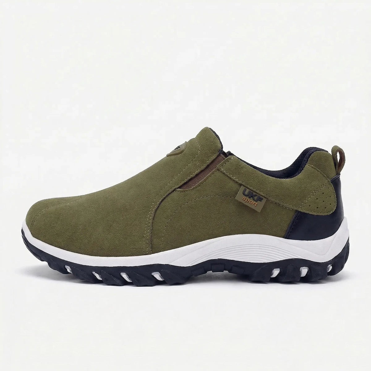 Men's slip-on walking shoe with breathable perforated upper and cushioned flat sole