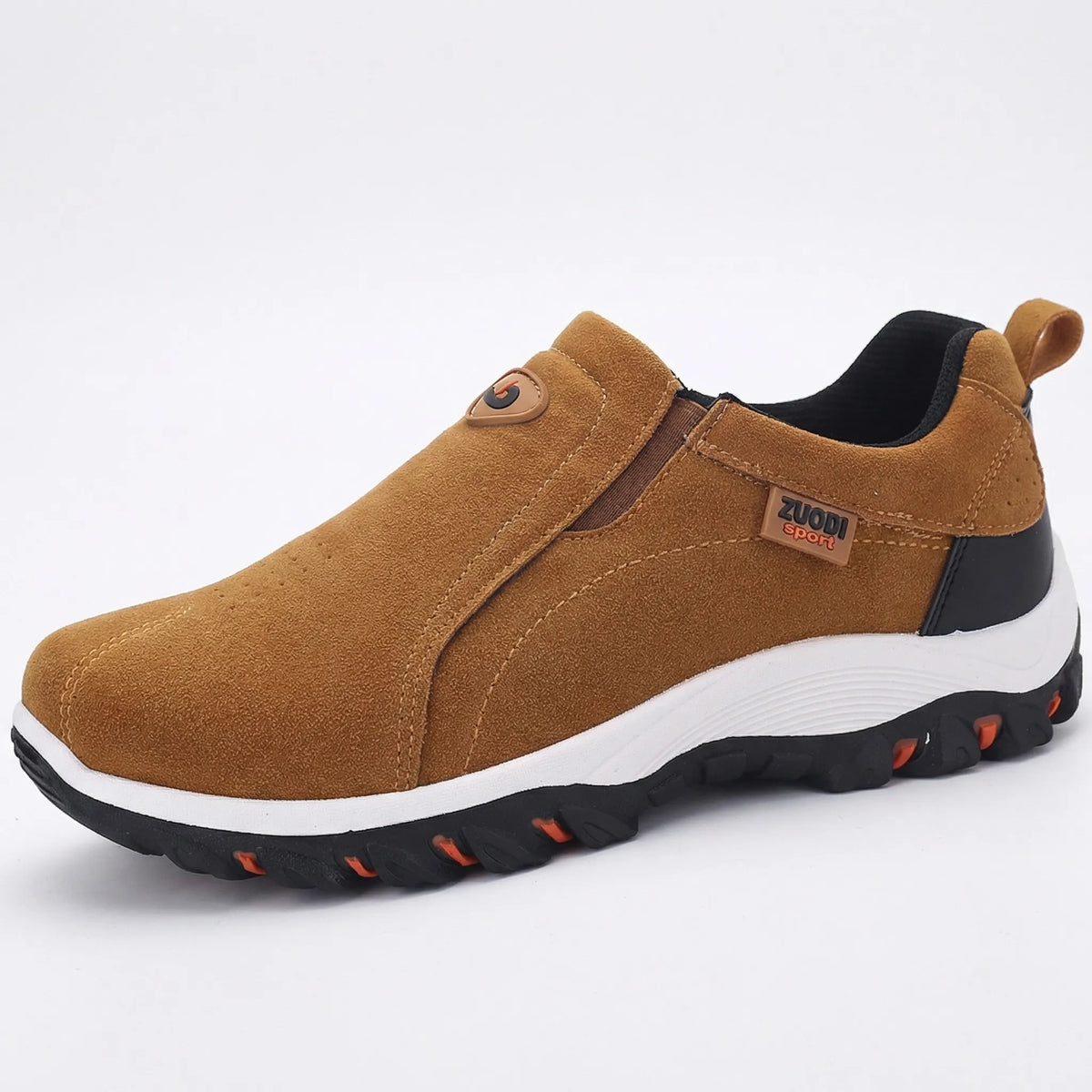 Men's slip-on walking shoe with breathable perforated upper and cushioned flat sole