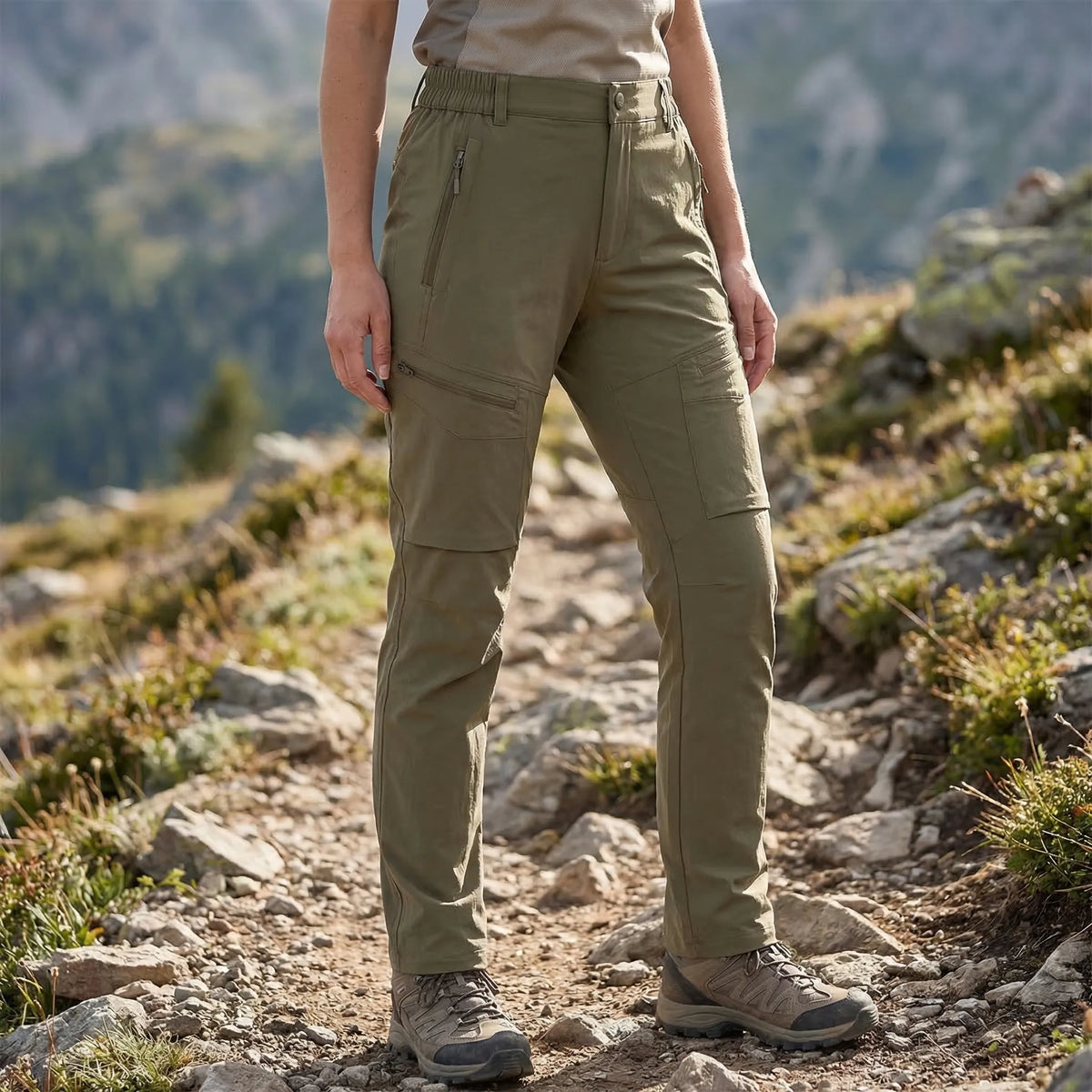 Women's hiking pants with four-way stretch, water-repellent cargo design