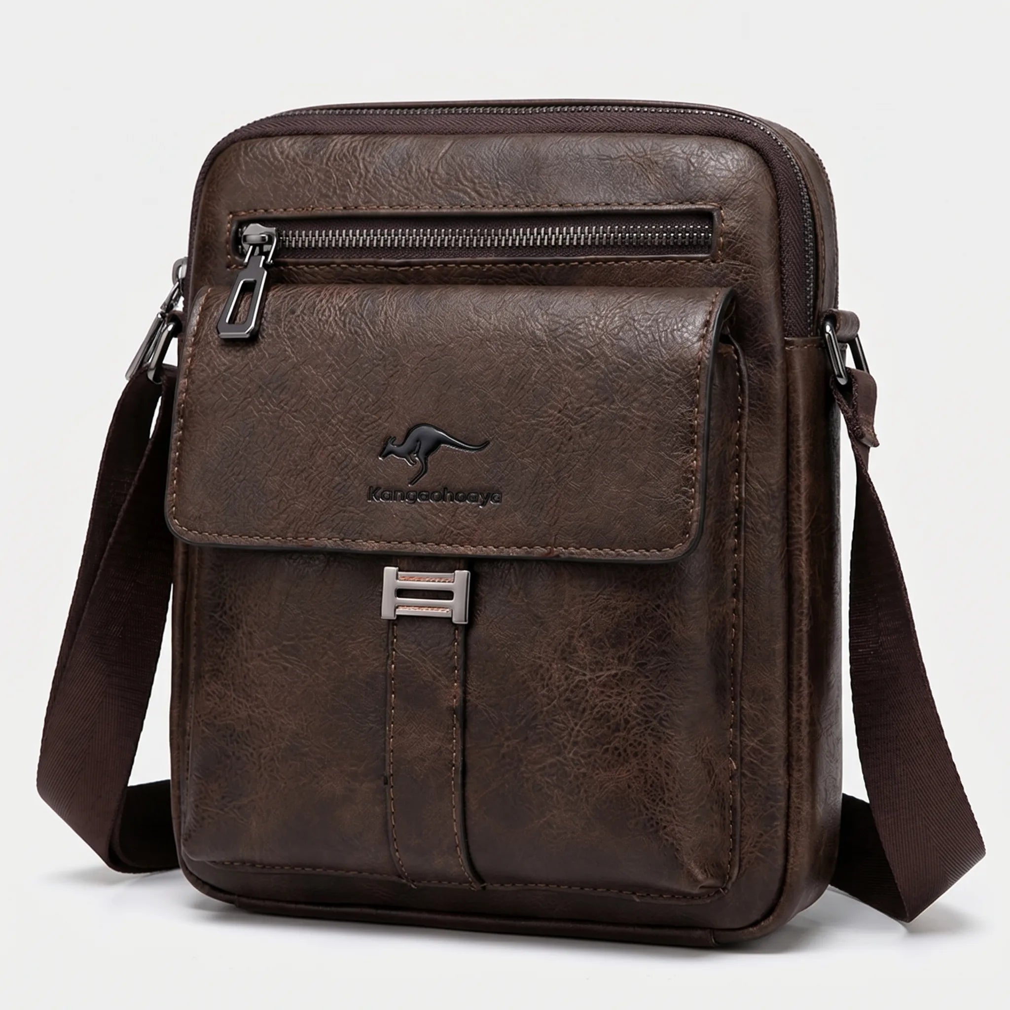 Compact men's crossbody bag with zip and multiple compartments