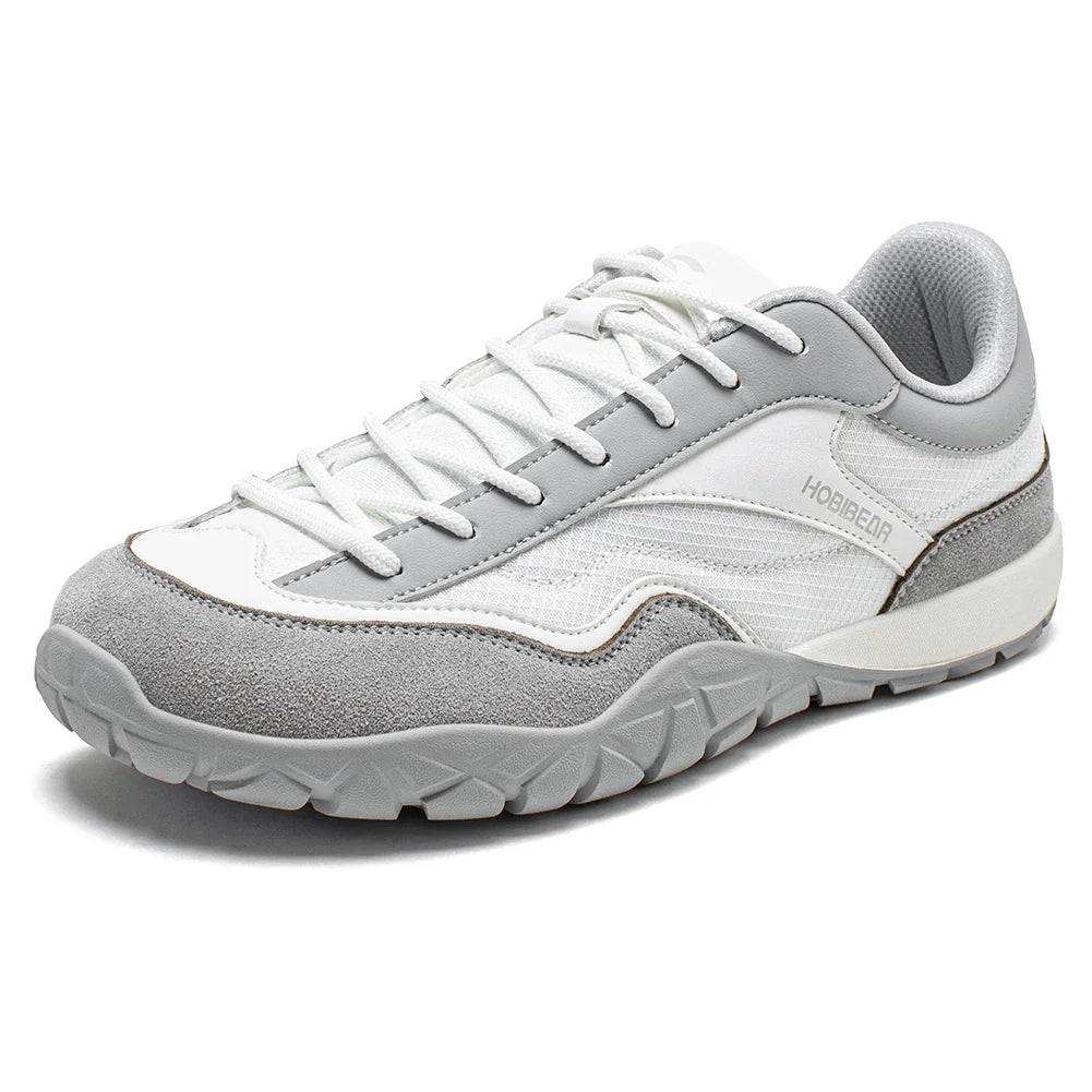 Wide-fit trail walking shoes with non-slip sole and retro styling