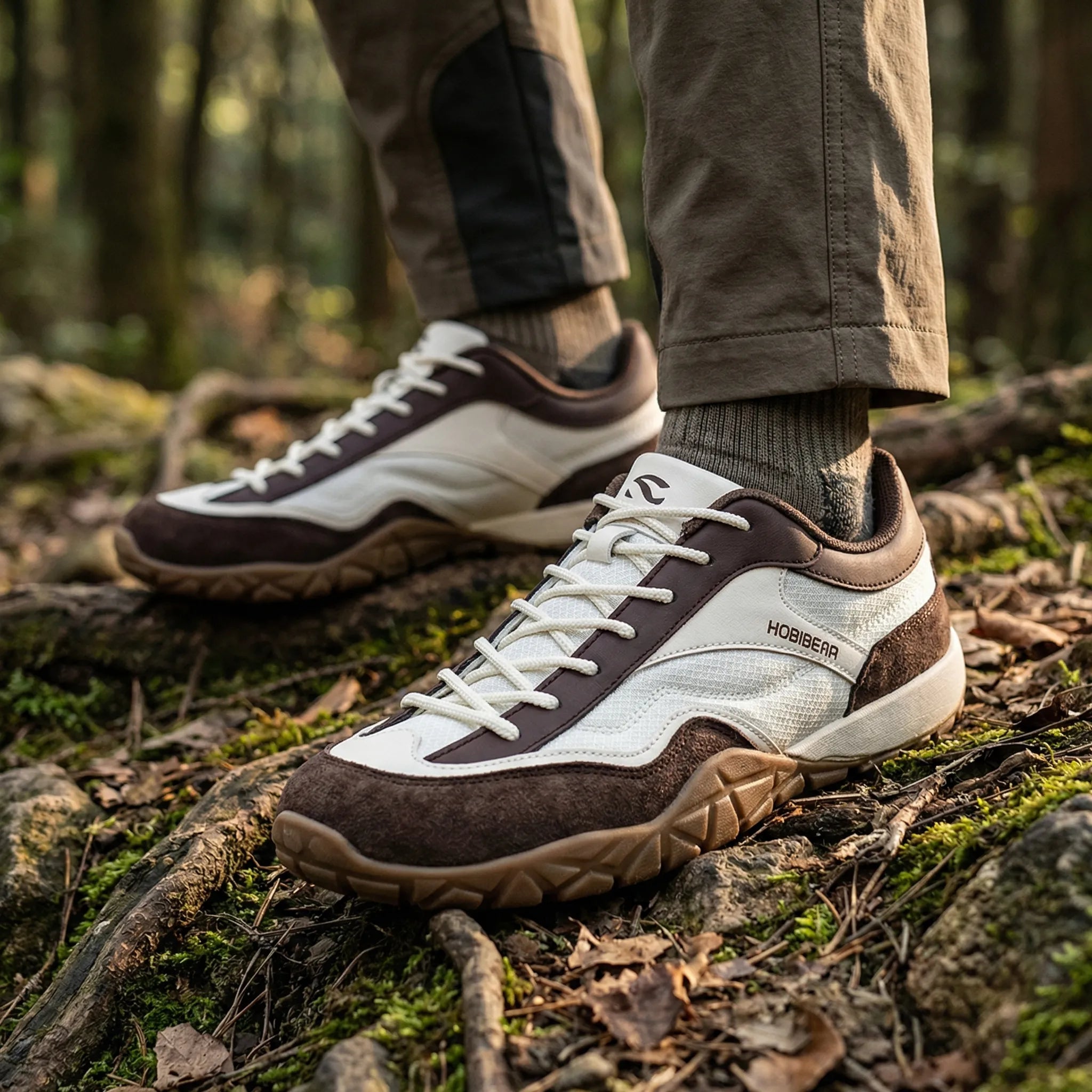 Wide-fit trail walking shoes with non-slip sole and retro styling
