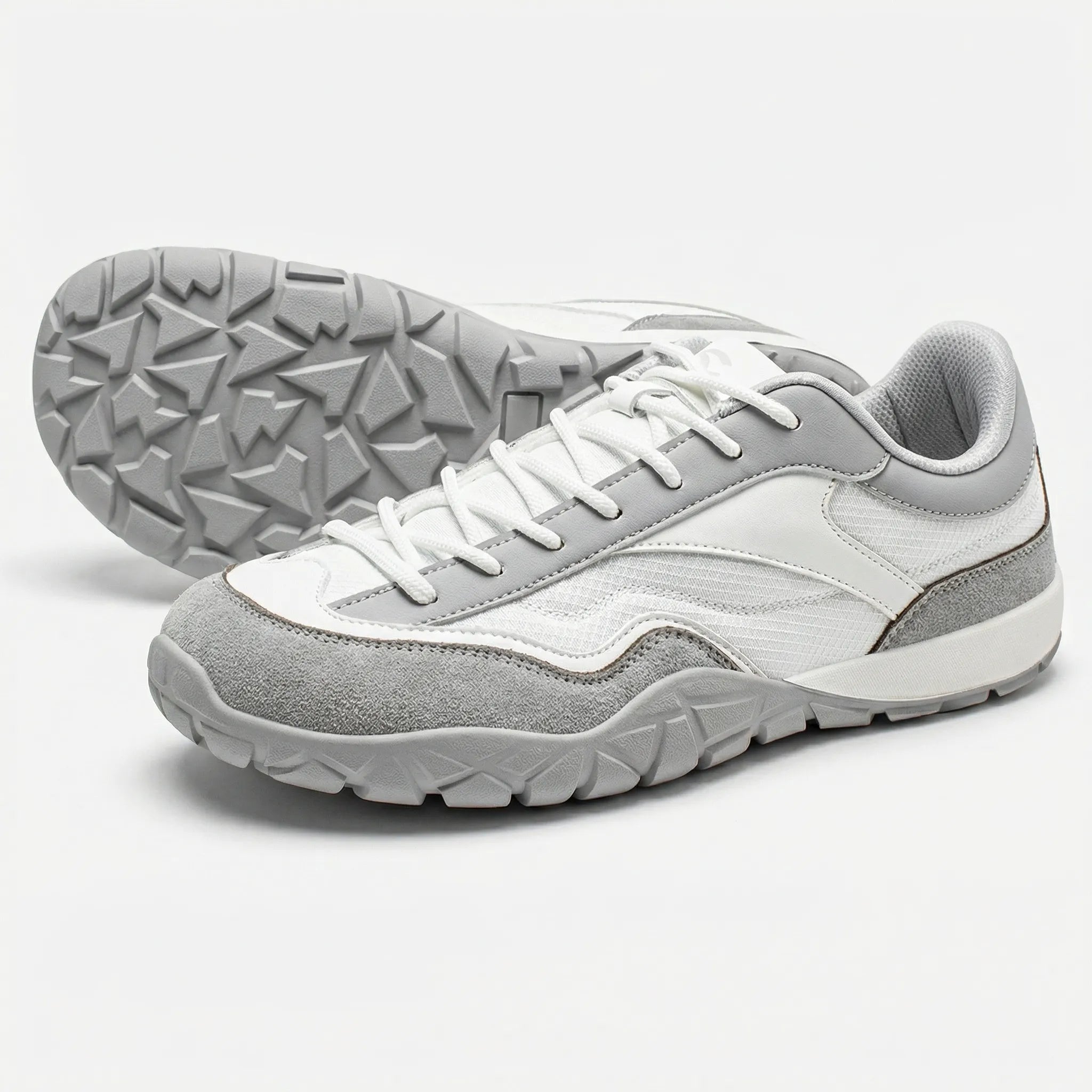 Wide-fit trail walking shoes with non-slip sole and retro styling