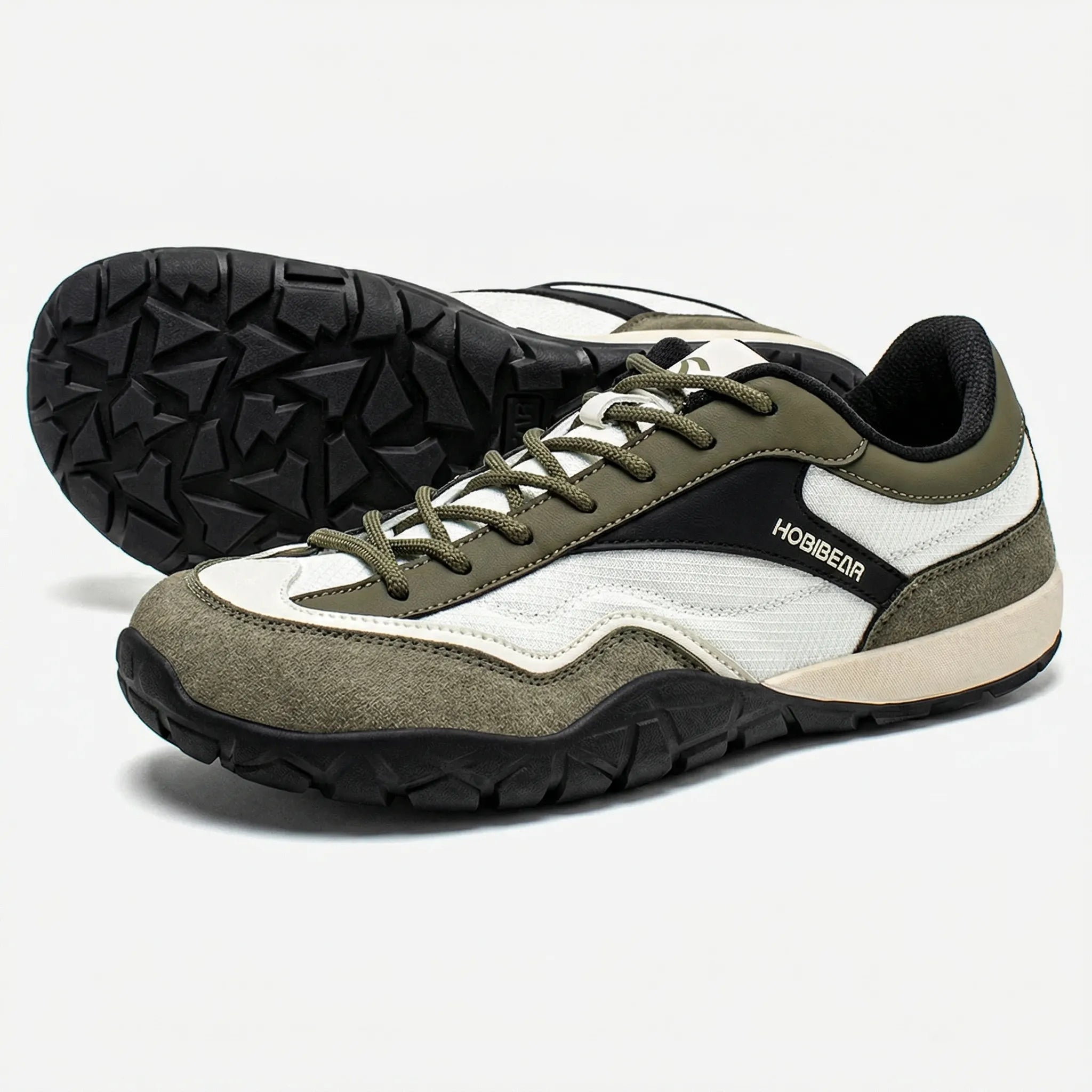 Wide-fit trail walking shoes with non-slip sole and retro styling