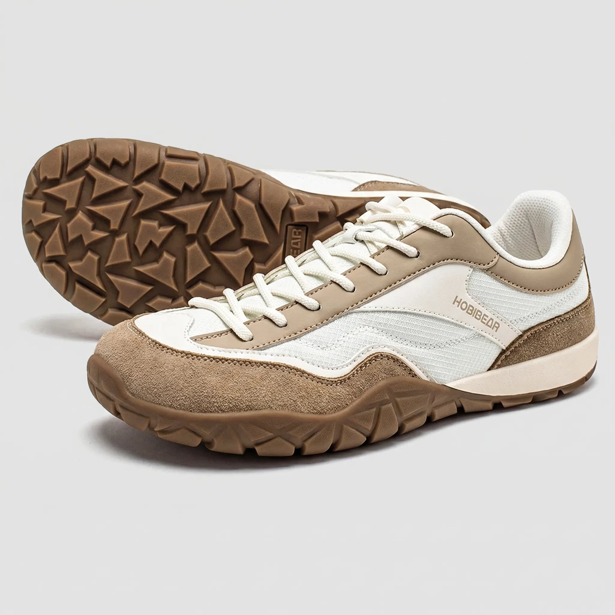 Wide-fit trail walking shoes with non-slip sole and retro styling