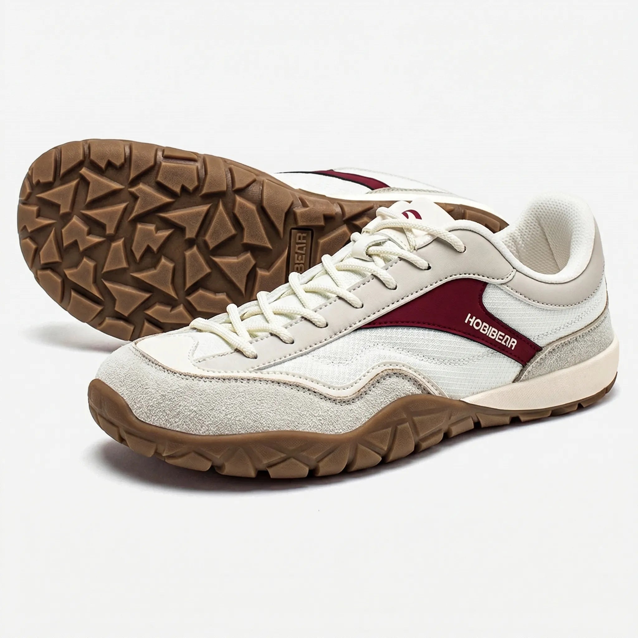 Wide-fit trail walking shoes with non-slip sole and retro styling