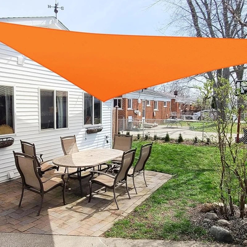 Triangular folding shade sail with reinforced corners for patio and campsite coverage