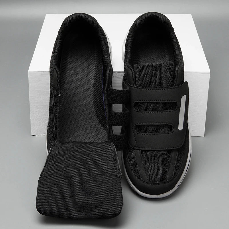 Orthopedic shoes with wide toe box and fully opening upper for easy on and off
