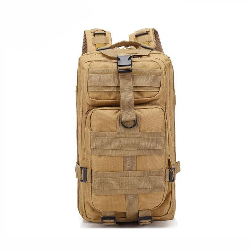 Multi-compartment day pack with padded straps and compression design