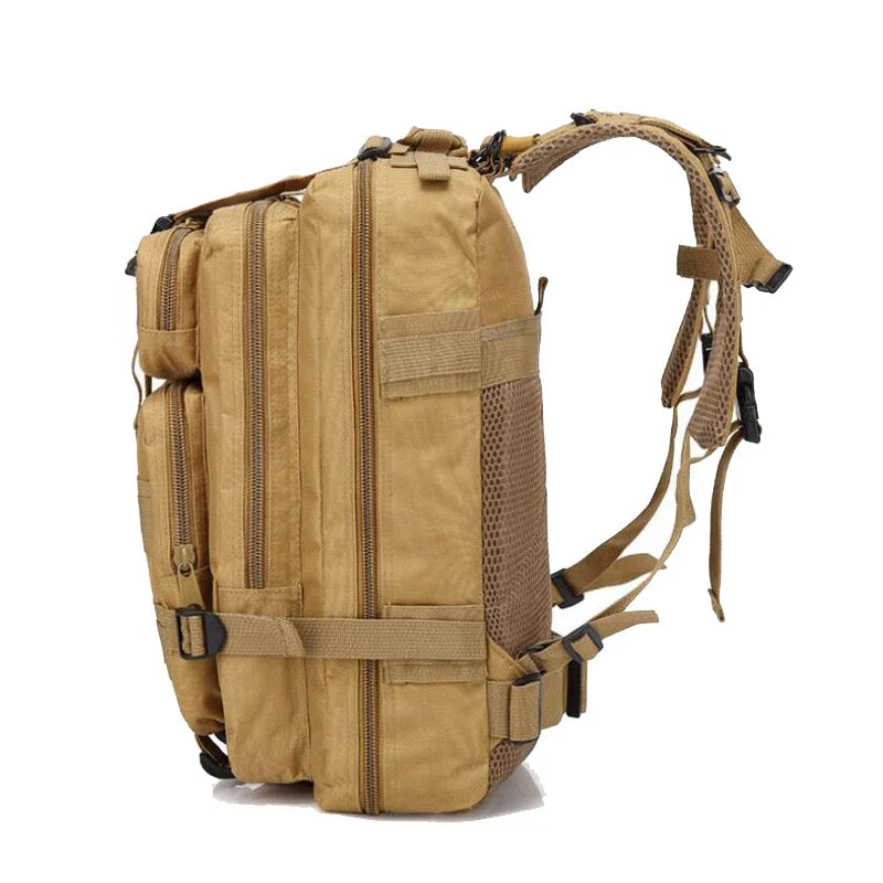 Multi-compartment day pack with padded straps and compression design