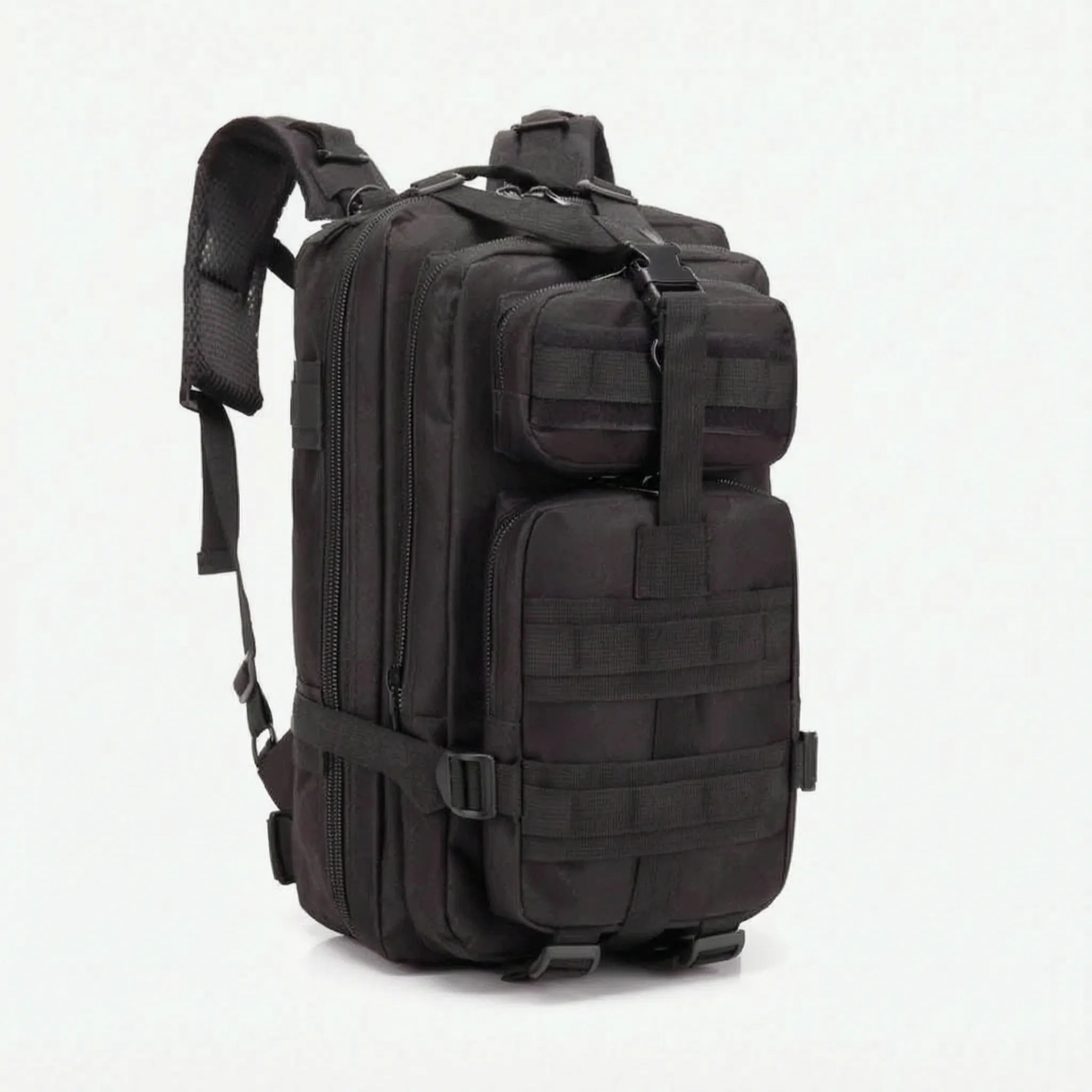 Multi-compartment day pack with padded straps and compression design