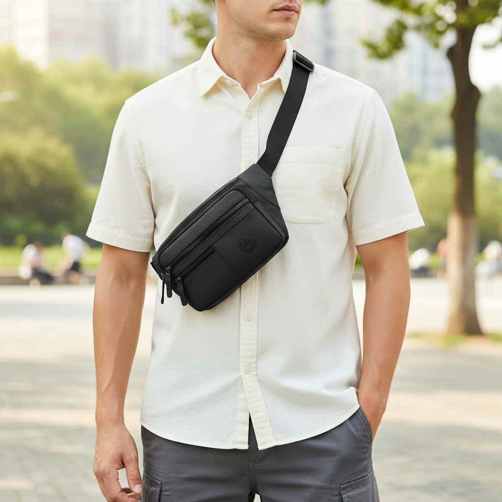 Shoulder bags nylon waist pack with multiple compartments adjustable strap