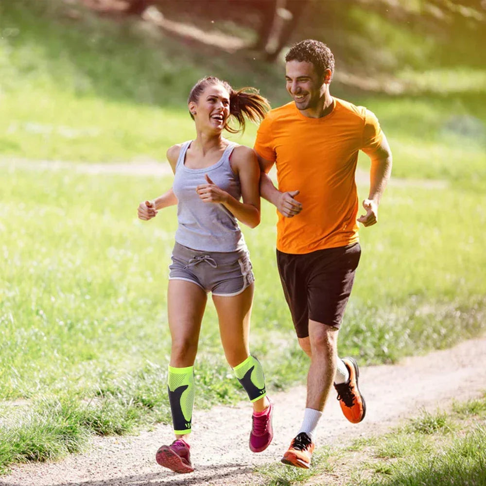 Compression calf sleeves with graduated support and breathable fabric