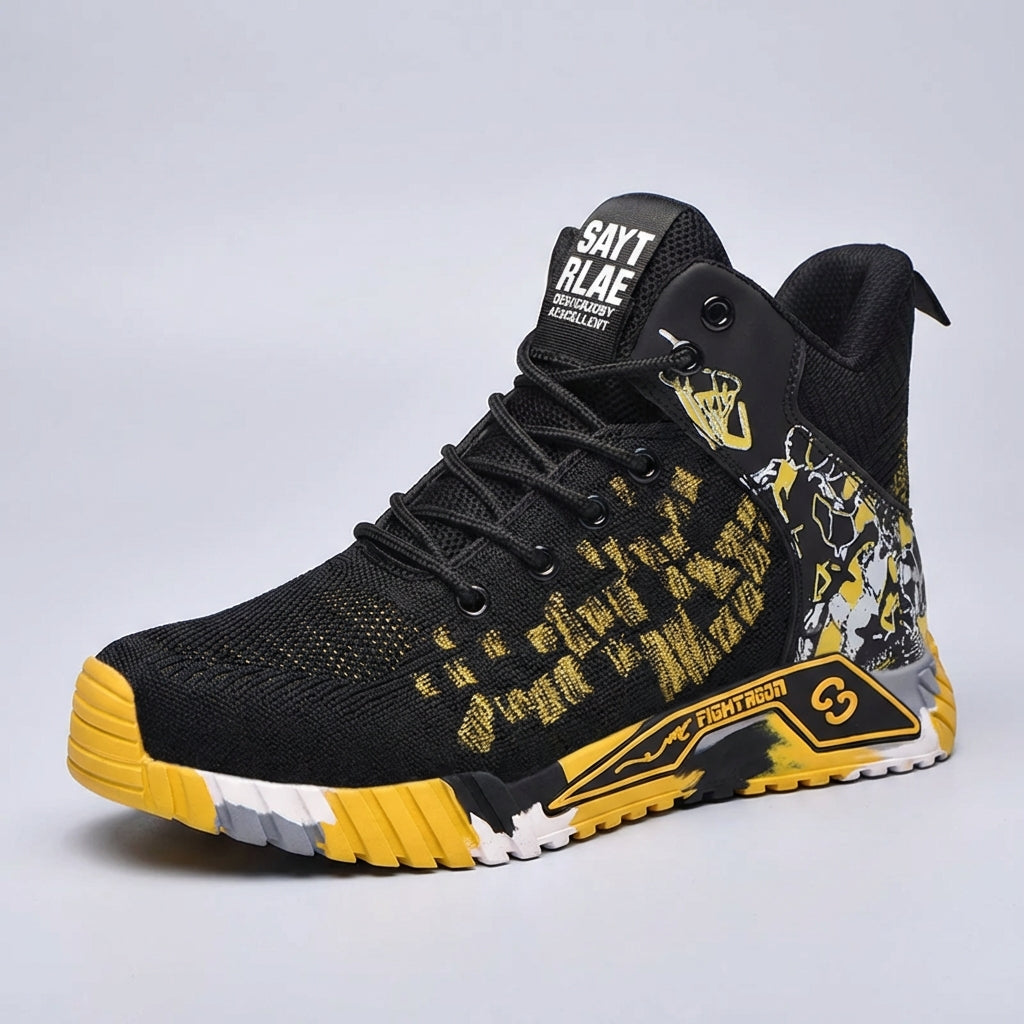 High-cut safety work boots with reinforced toe and puncture-resistant sole