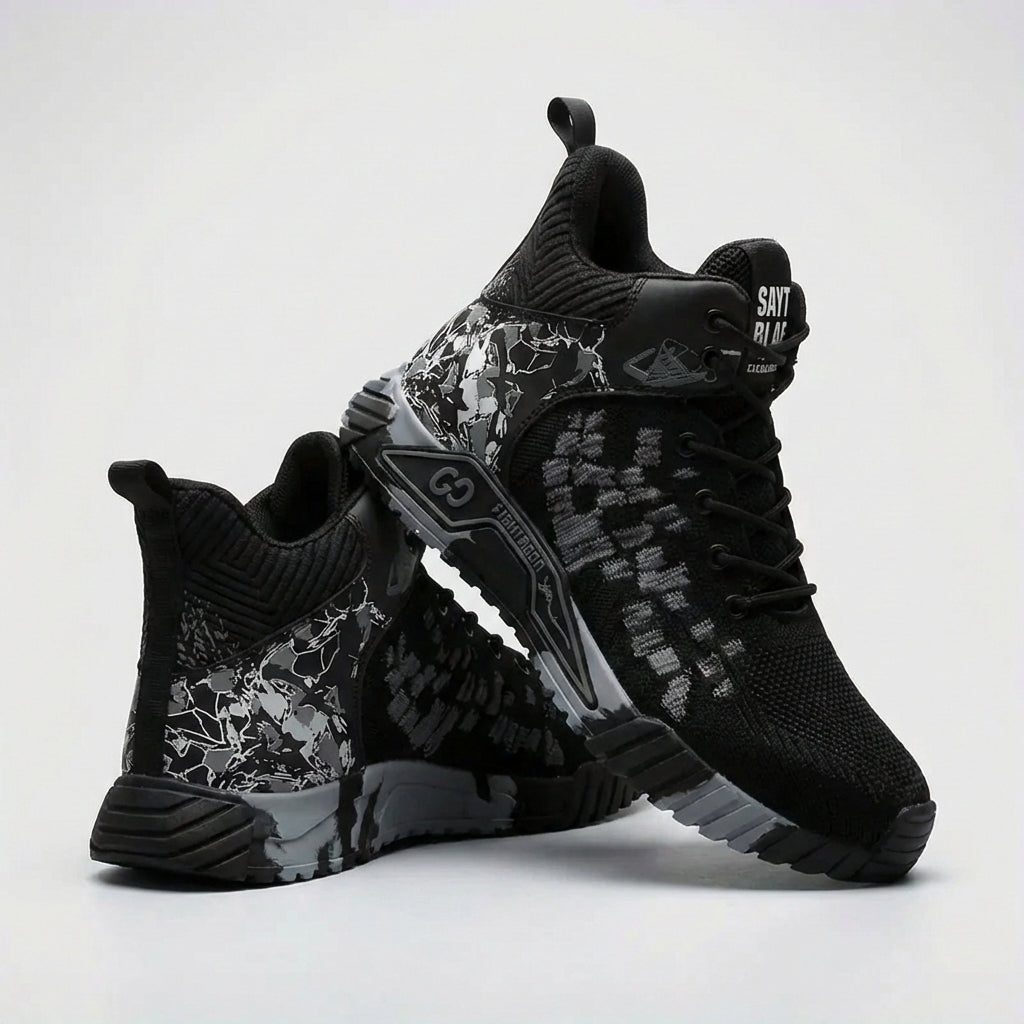 High-cut safety work boots with reinforced toe and puncture-resistant sole