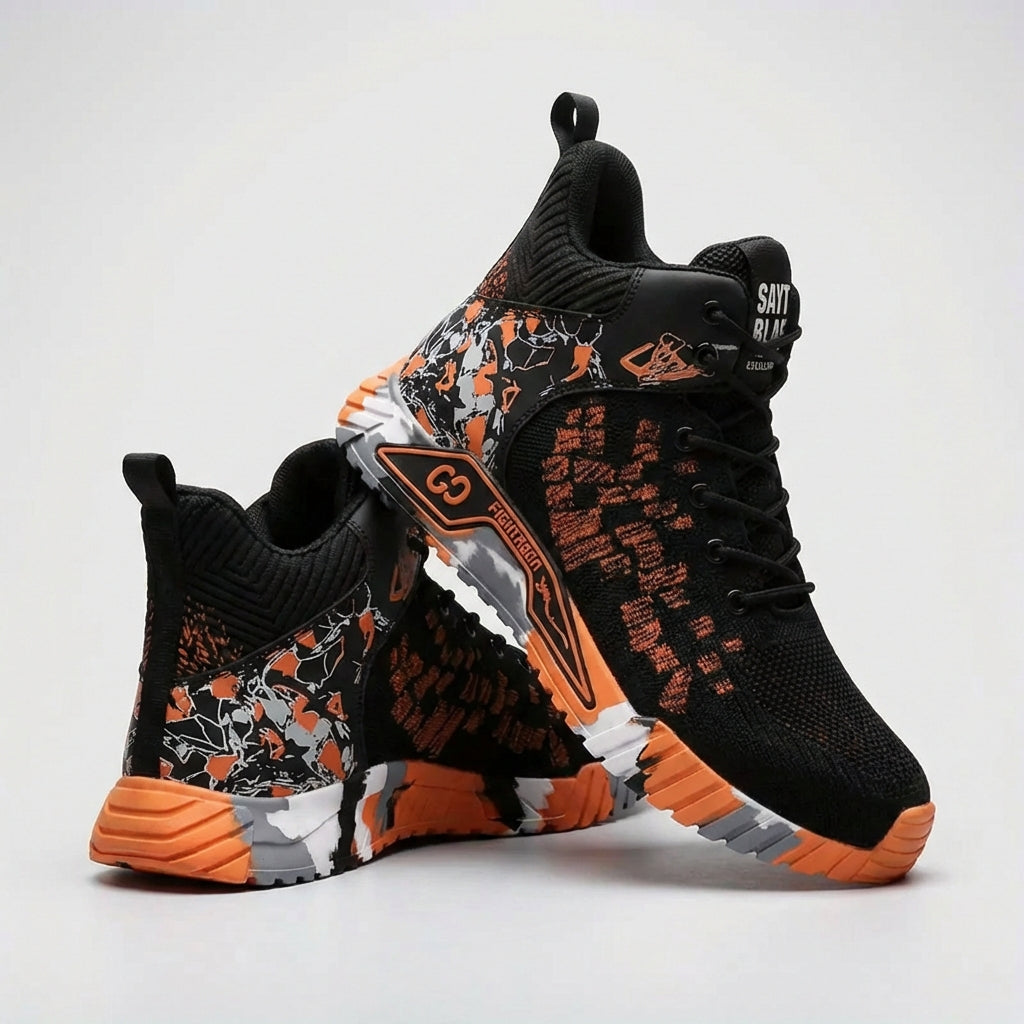 High-cut safety work boots with reinforced toe and puncture-resistant sole