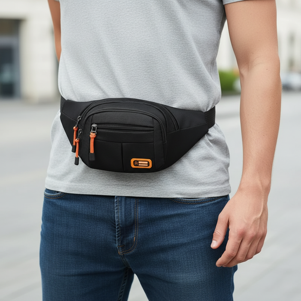 Water resistant shoulder bag waist pack with multiple compartments