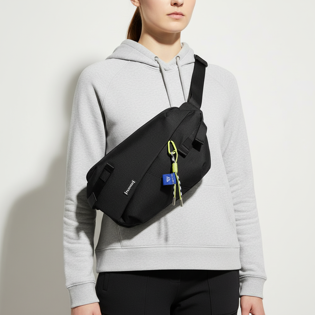 Unisex nylon crossbody bag with adjustable strap and organized compartments