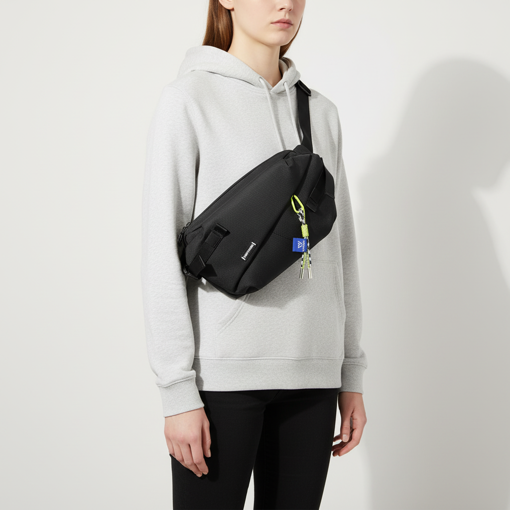 Unisex nylon crossbody bag with adjustable strap and organized compartments