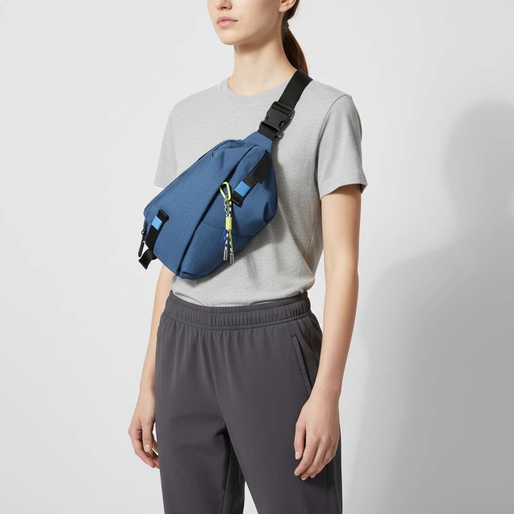 Unisex nylon crossbody bag with adjustable strap and organized compartments