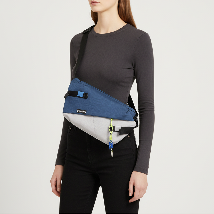 Unisex nylon crossbody bag with adjustable strap and organized compartments