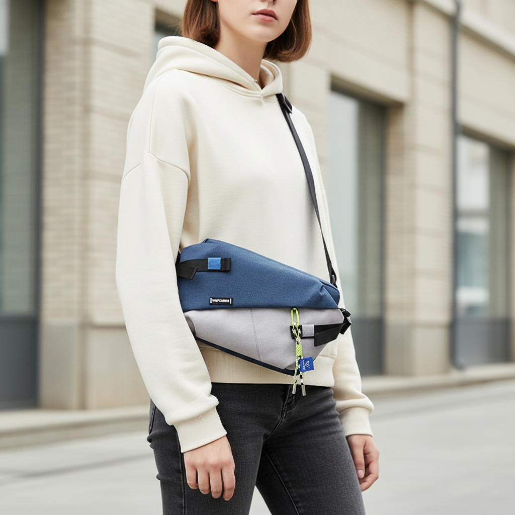 Unisex nylon crossbody bag with adjustable strap and organized compartments