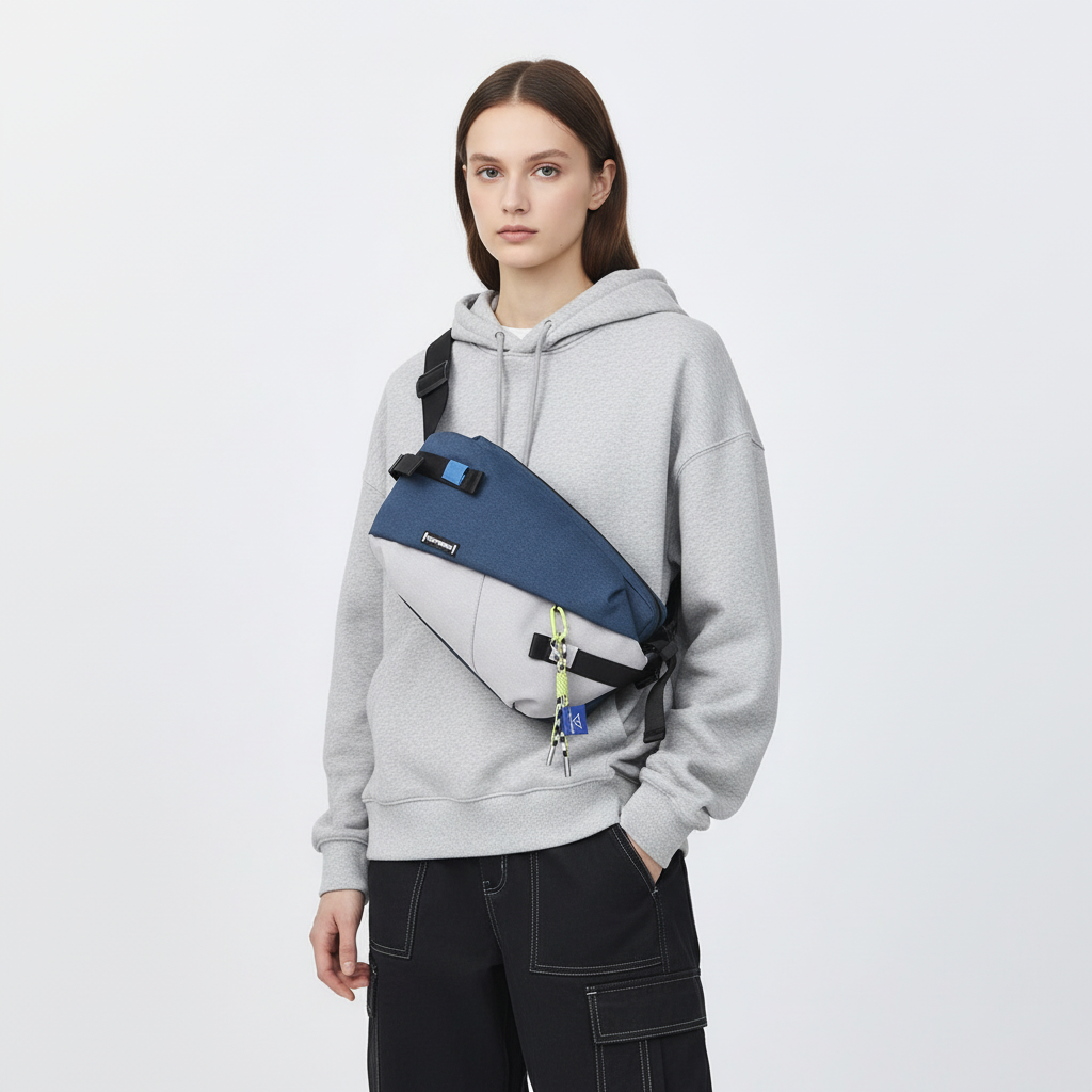 Unisex nylon crossbody bag with adjustable strap and organized compartments
