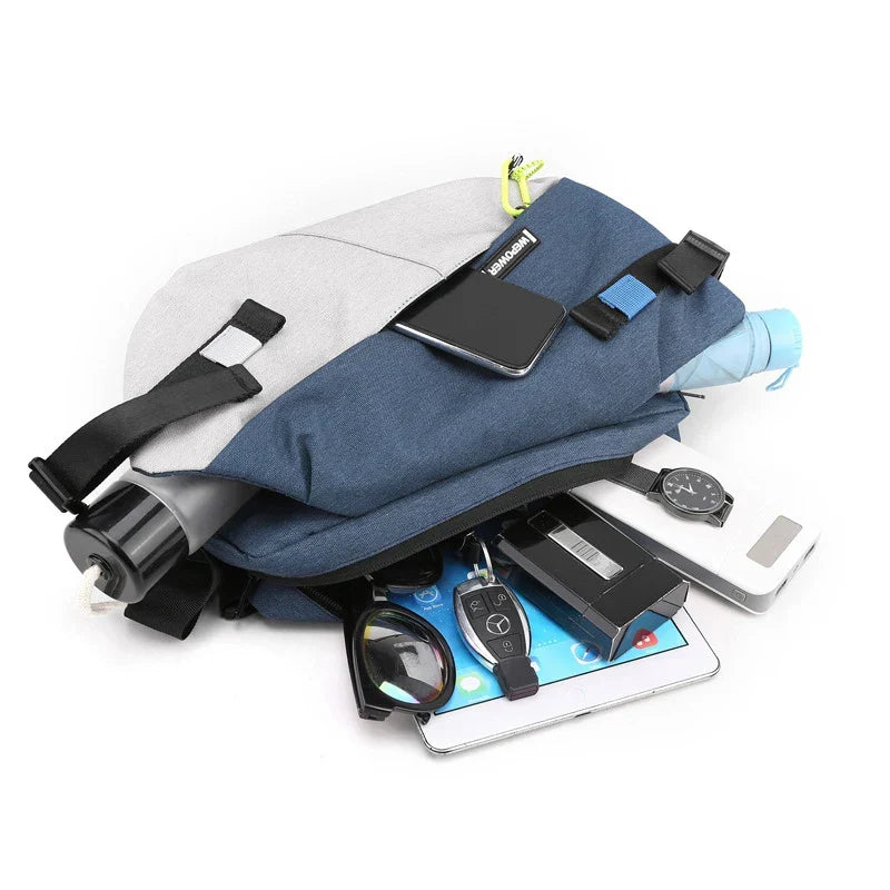 Unisex nylon crossbody bag with adjustable strap and organized compartments