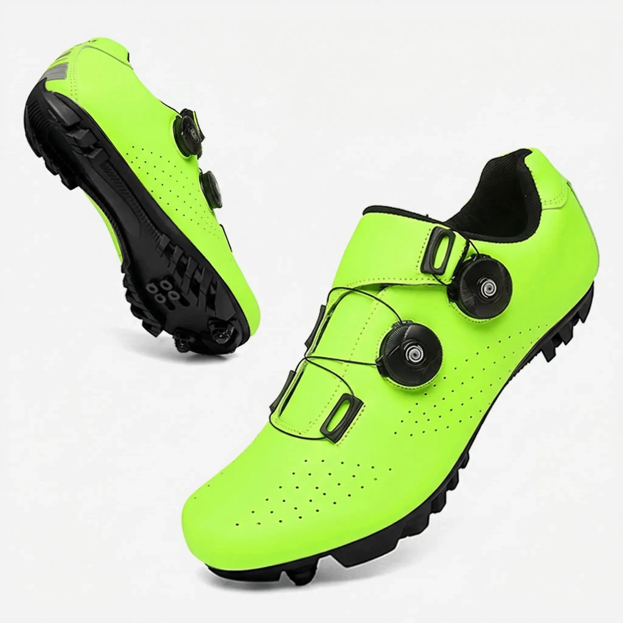 Dual dial cycling shoe with breathable upper and adjustable fit for road and mountain biking