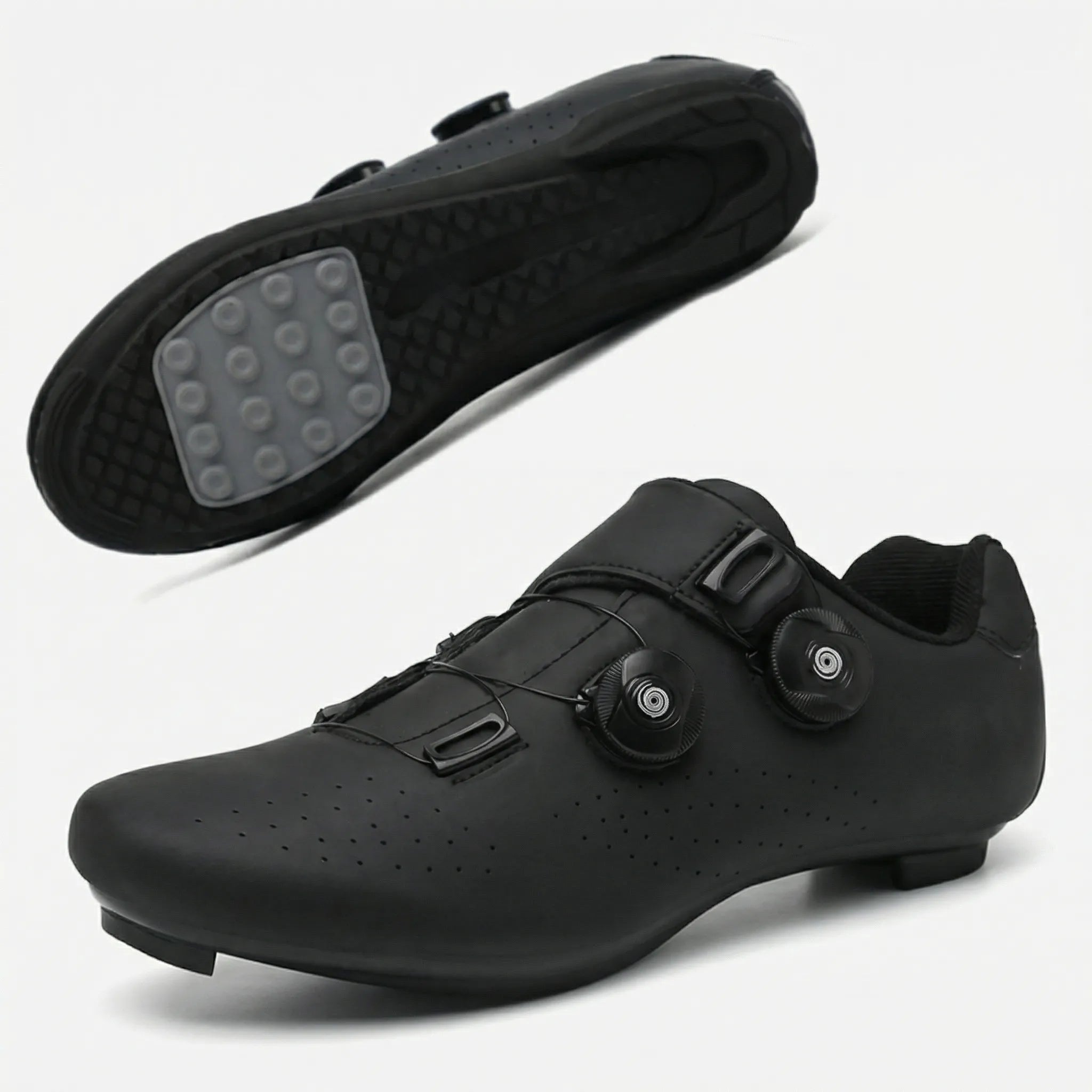 Dual dial cycling shoe with breathable upper and adjustable fit for road and mountain biking