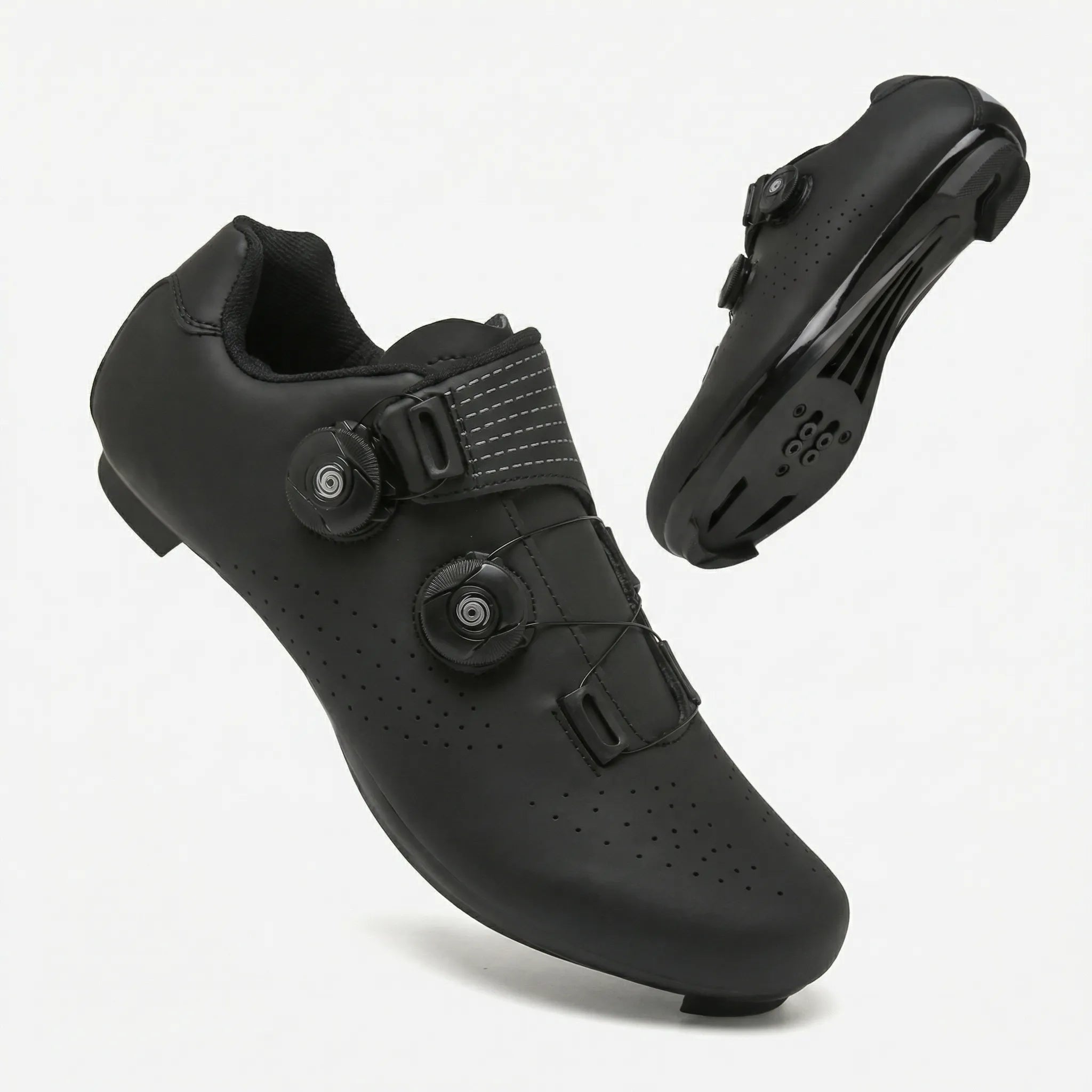 Dual dial cycling shoe with breathable upper and adjustable fit for road and mountain biking