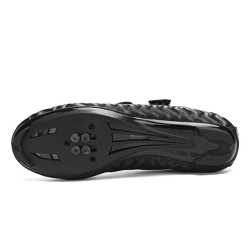 Hard-soled road cycling shoe with SPD cleat compatibility and dual rotary dial