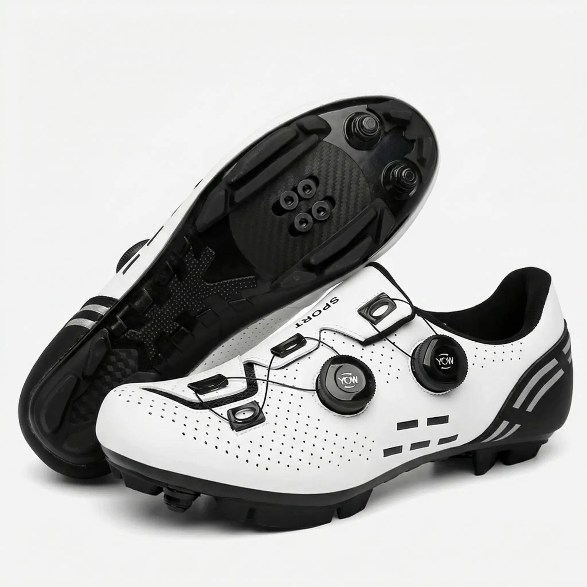 Men's dual-purpose cycling shoe with rotary dial closure and perforated upper