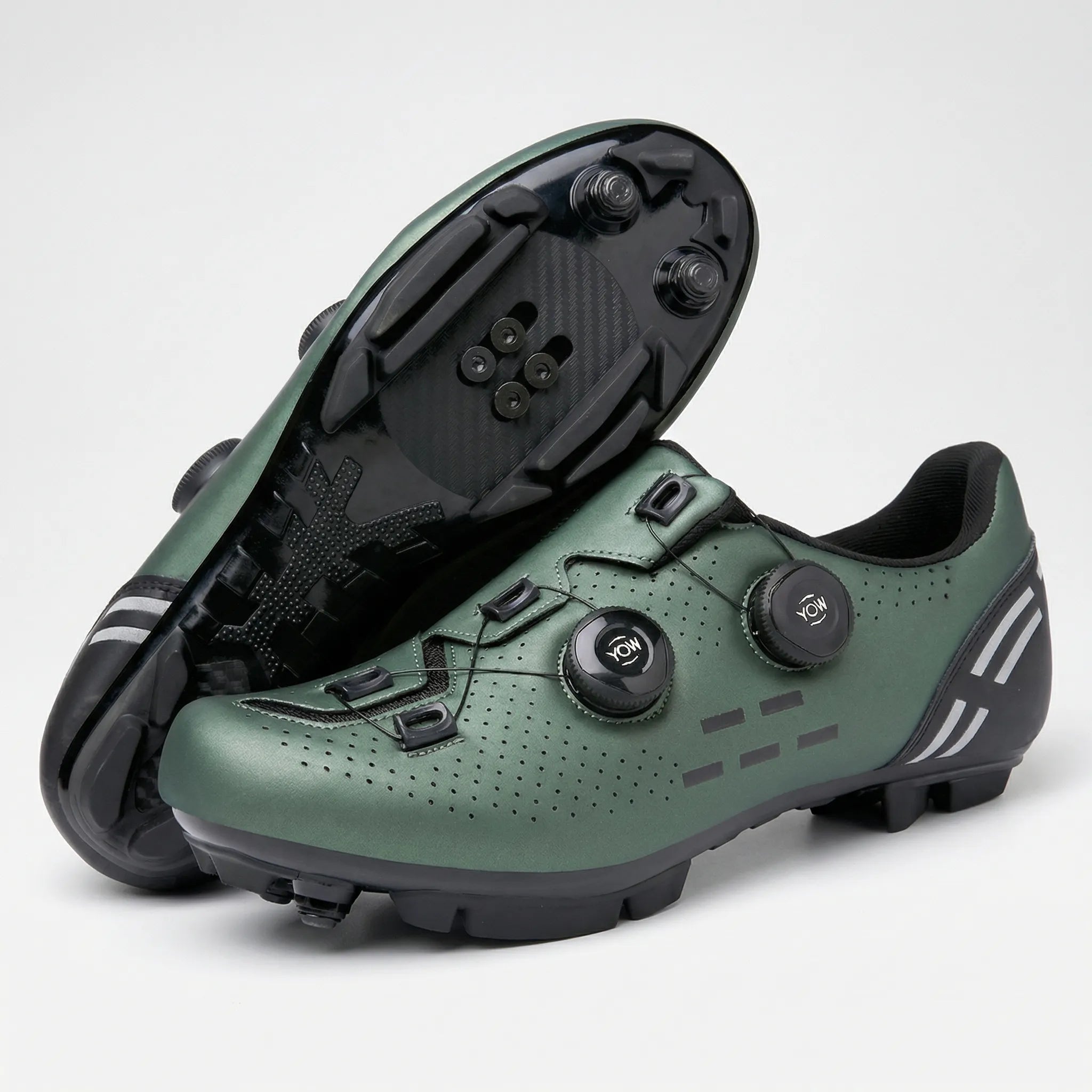Men's dual-purpose cycling shoe with rotary dial closure and perforated upper