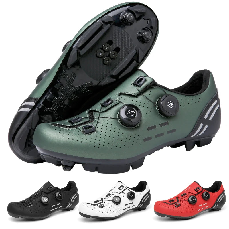 Men's dual-purpose cycling shoe with rotary dial closure and perforated upper
