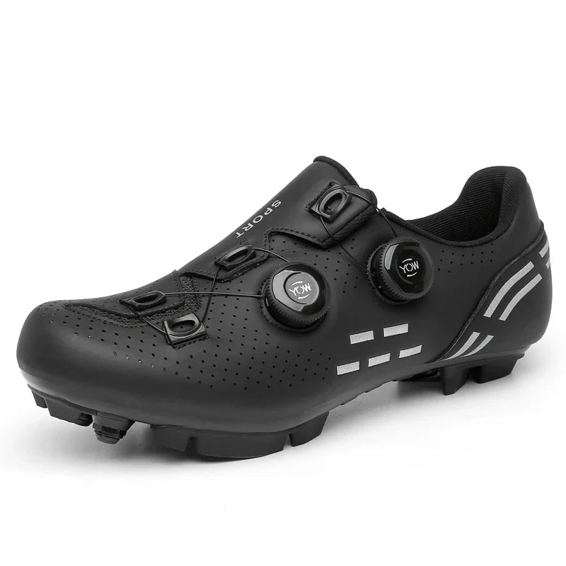 Men's dual-purpose cycling shoe with rotary dial closure and perforated upper