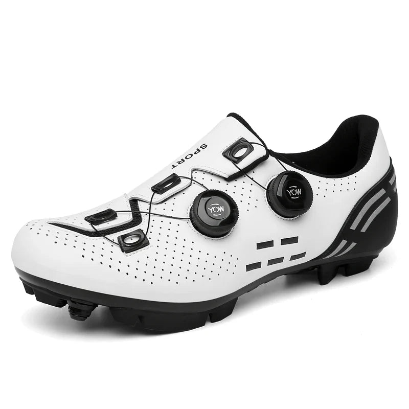 Men's dual-purpose cycling shoe with rotary dial closure and perforated upper