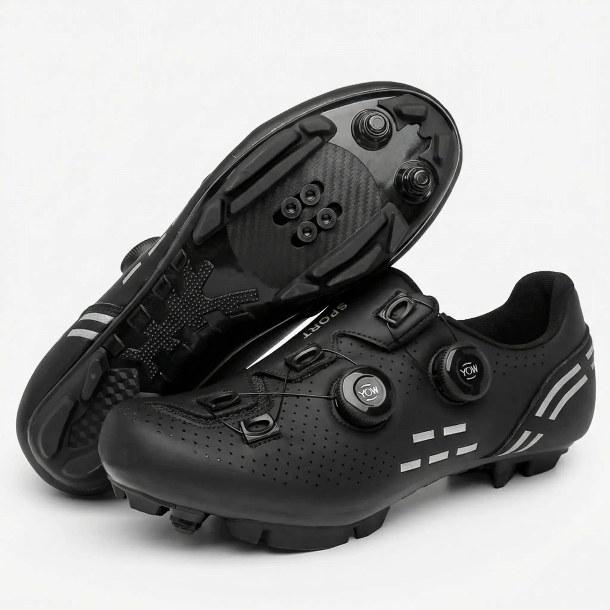 Men's dual-purpose cycling shoe with rotary dial closure and perforated upper